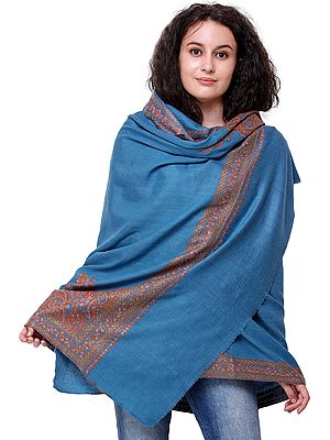 Tusha Shawl from Kashmir with Sozni Hand-Embroidery on Border