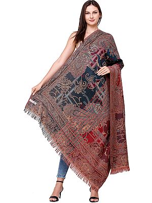 Cinnamon Reversible Jamawar Shawl from Amritsar with Woven Paisleys and Florals