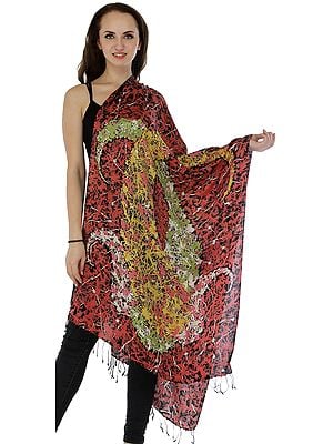 Mineral-Red Stole from Amritsar with Grafitti Print