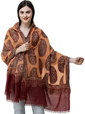 Tangerine Kani Jamawar Stole from Amritsar with Woven Paisleys All-Over