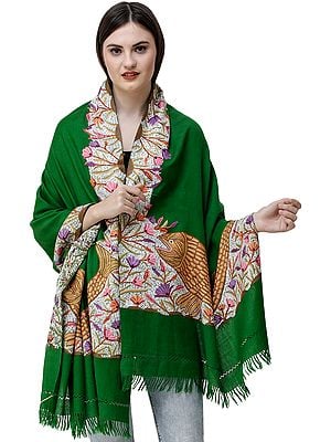 Kashmiri Stole with Aari Hand-Embroidered Flowers and Fishes