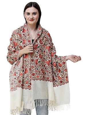 Stole from Amritsar with Aari-Embroidered Flowers All-Over