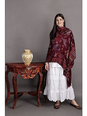 Kani Jamawar Stole from Amritsar with Woven Flowers in Multicolor Thread
