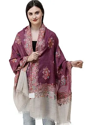 Violet-Quartz Kani Jamawar Stole from Amritsar with Woven Paisleys in Multicolor Thread