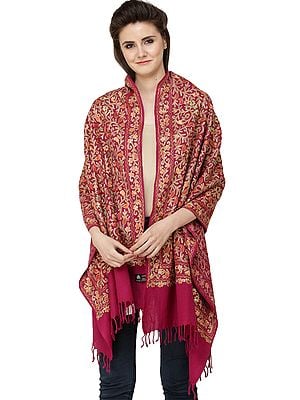 Stole from Amritsar with Multi-Colored Embroidered Flowers and Paisleys