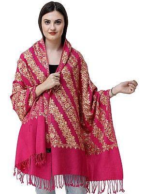 Stole from Amritsar with Diagonal Floral Aari Embroidery