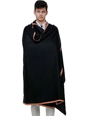 Pirate-Black Men's Shawl from Amritsar with Needle Embroidery on Border