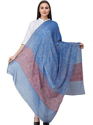 Jamawar Shawl from Amritsar with Floral Border and Paisleys Woven in Self