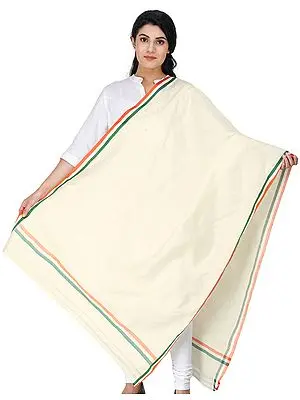 Cream Dupatta with Tri-Color Woven Stripes on Border
