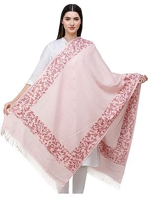 Powder-Pink Stole from Amritsar with Aari Embroidery on Borders