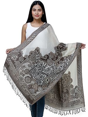Reversible Cutwork Jamawar Stole from Amritsar with Tassels
