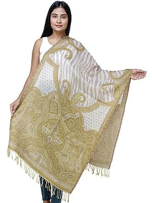 Reversible Cutwork Jamawar Stole from Amritsar with Tassels
