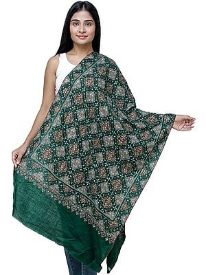 Eden-Green Pashmina Stole from Kashmir with Intricate Hand Embroidery