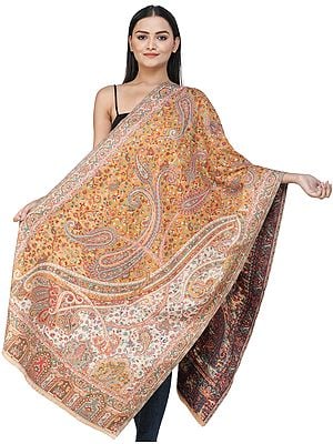 Exotic India Authentic Woolen Jamawar Stole for Women with Woven Paisleys and Floral Motifs for Any Occasion | Expertly Crafted in Amritsar