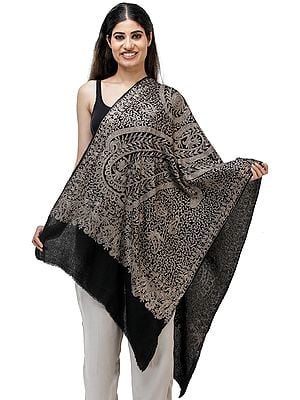 Heavily Embroidered Stole from Amritsar with Vines and Paisley Patterns