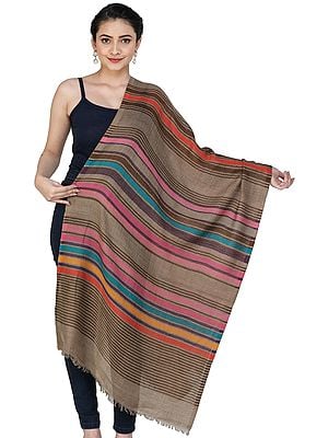 Pure Wool Stole with Woven Stripes in Multicolor Thread