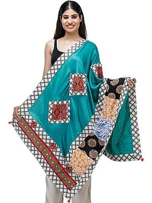 Dupatta from Kutch with Embroidered Patchwork and Printed Borders