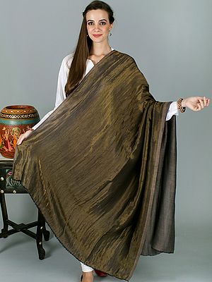 Plain Reversible Semi-Cashmere Shawl with Golden Thread Weave