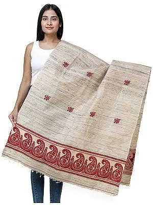 Warm-Sand Women's Tussar Silk Handloom Shawl from Bengal