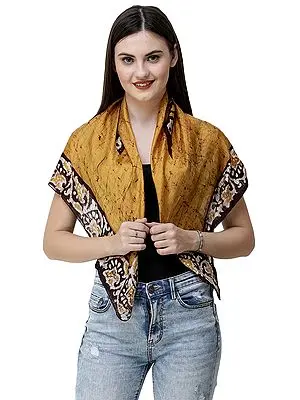 Amber-Gold Batik Silk Scarf with Floral Bootis