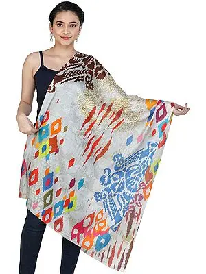 Multi-coloured Digital-Printed Silk Stole from Amritsar