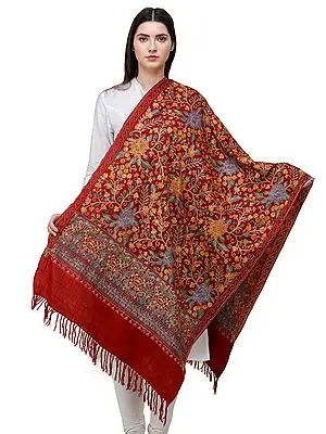 Karanda Red Shawls from Amritsar with Aari Embroidered Flowers All-over