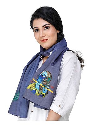 Gray Blue Lord Krishna Hindu Prayer Shawl
