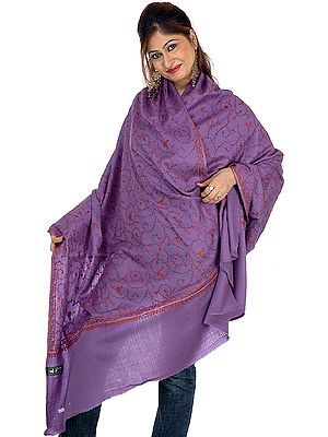 Amethyst Kashmiri Shawl with Sozni Embroidery All-Over