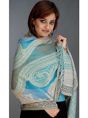 Arizona Blue Jamawar Stole with Crystals