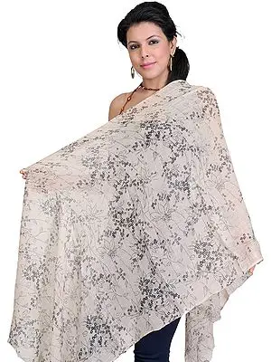 Beige Stole with Printed Flowers
