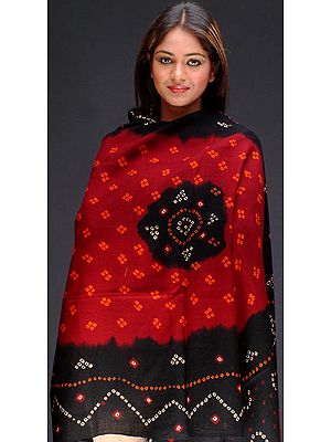 Black and Red Bandhini Shawl