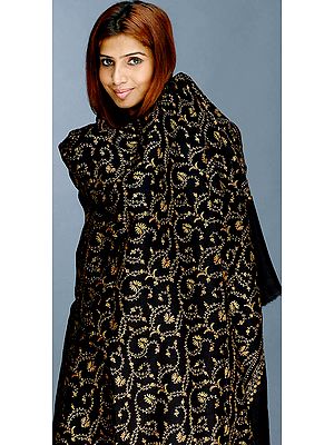 Black Jafreen Jaal Shawl from Kashmir