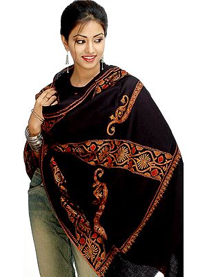 Black Jamawar Shawl with Kashmiri Needle Embroidery