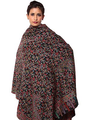 Black Kani Jamawar Shawl with Multi-Color Weave