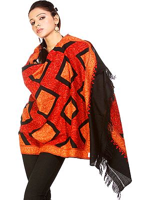 Black Kashmir Stole with Dense Aari Embroidery by Hand