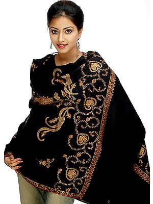 Black Shawl with Needle Stitch Embroidery