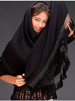 Black Silk Pashmina Beaded Stole