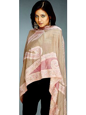 Brown and Pink Jamawar Stole with Crystals