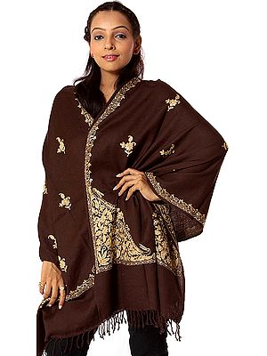 Brown Aari Stole with Embroidered Paisleys and Sequins