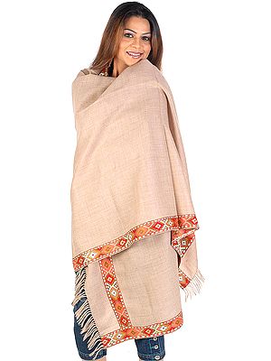 Camel Colored Shawl with Kullu Border