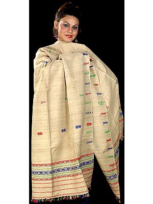 Camel-Colored Silk Shawl from Assam