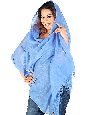 Cornflower-Blue Silk Pashmina Stole from Nepal