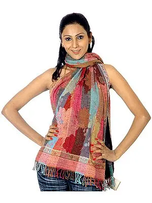 Jacquard Woven Multi-Color Boiled-Wool Scarf
