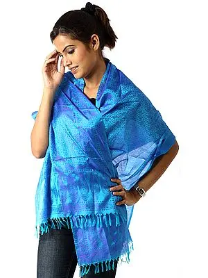 Azure Banarasi Scarf with Tanchoi Weave