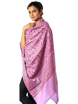 Lavender Tusha Shawl with Needle Embroidery All-Over