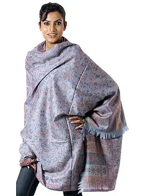 Light-Blue Kani Shawl with Multi-Color Weave