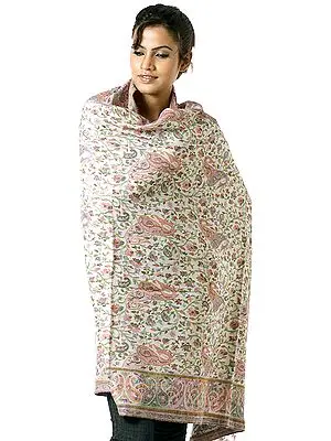 Ivory Kani Shawl with Multi-Color Woven Paisleys