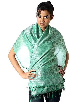 Green Banarasi Scarf with Tanchoi Weave