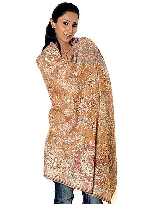 Reversible Brown Kani Jamawar Shawl with All-Over Weave