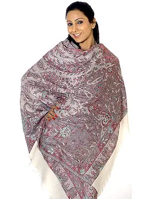 Reversible Gray Kani Jamawar Shawl with All-Over Weave